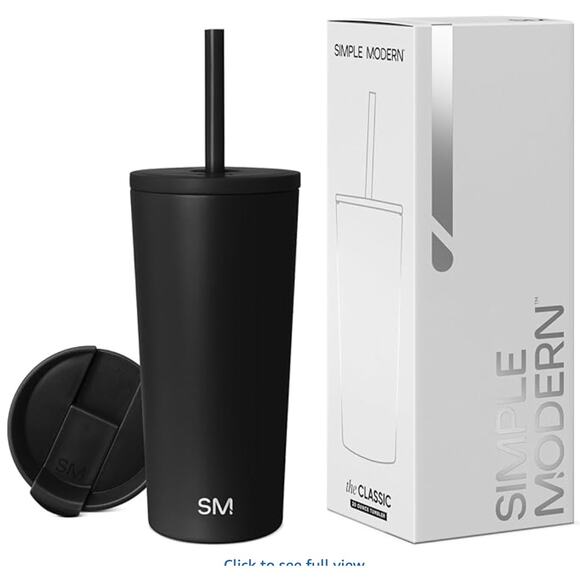 20oz Simple Modern Insulated Tumbler with Lid and Straw- Wood Tone - Picture 4 of 4